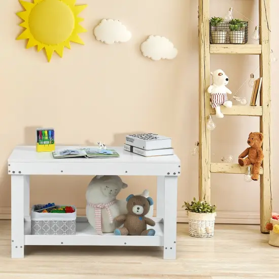 Solid Multifunctional Wood Kids Activity Play Table White {3}