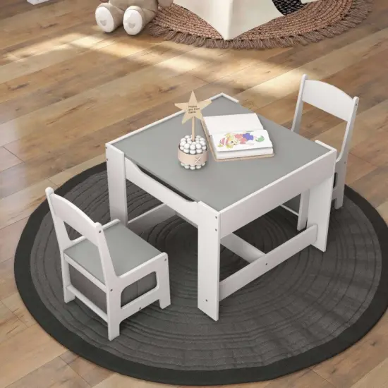 Kids Table Chairs Set With Storage Boxes Blackboard Whiteboard Drawing {6}