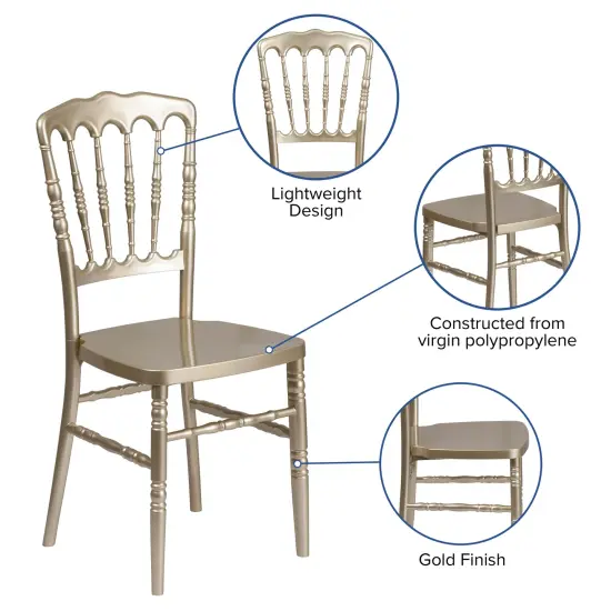 Emma and Oliver Wedding & Event Resin Stacking Napoleon Dining Chair Gold {2}