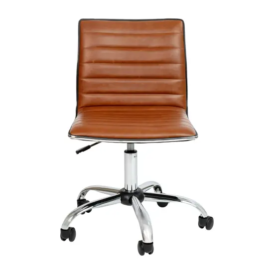 Merrick Lane Amelie Home Office Chair Ergonomic Executive Ribbed Low Back Armless Computer Desk Chair - Base, Frame & Border BrownVinyl/Chrome {3}