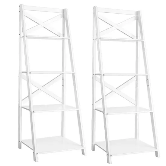 2 Piece MDF 4-Tier Ladder Shelf Bookshelf Rack for Home and Office Black {7}
