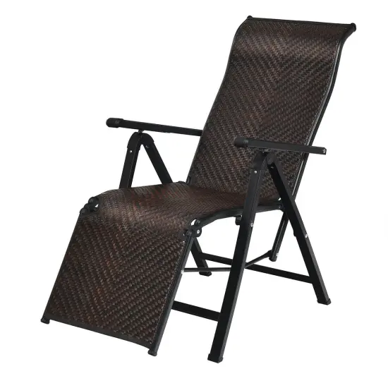 Costway 2PCS Patio Rattan Folding Lounge Chair Recliner Back Adjustable Beach Yard Pool {6}