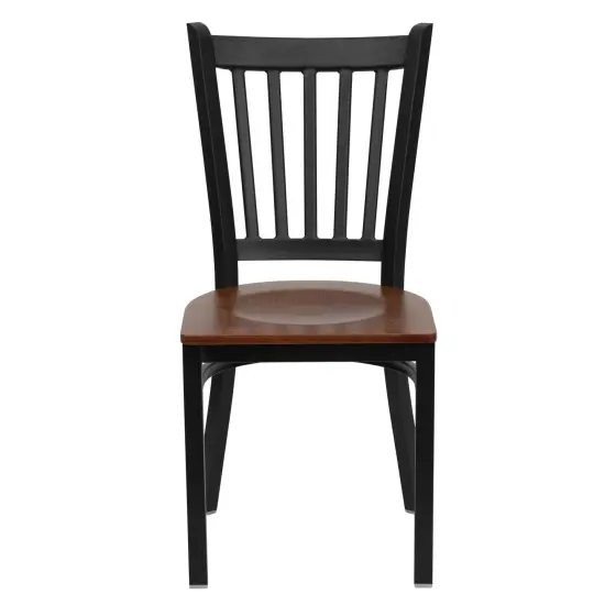 Emma and Oliver Vertical Back Metal Restaurant Dining Chair Cherry/BlackMetal {3}