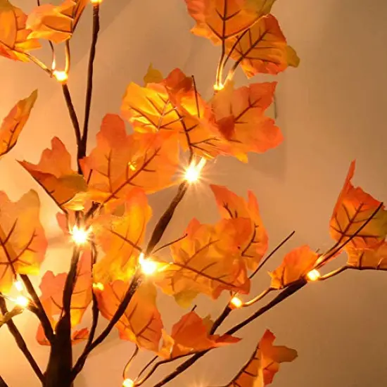 Artificial Fall Lighted Maple Tree 24 LED Thanksgiving Decorations Table Lights Battery Operated for Wedding Party Gifts Indoor Outdoor Autumn Harvest Home Decor {5}