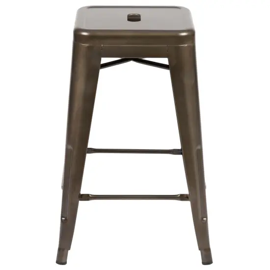 Emma and Oliver 4 Pack 24" High Metal Indoor Counter Bar Stool - Stackable Stool Gun Metal {3}