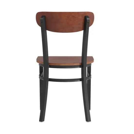Emma and Oliver Yara Industrial Dining Chair with Rolled Steel Frame and Solid Wood Seat - 500 lbs. Static Weight Capacity Walnut {4}