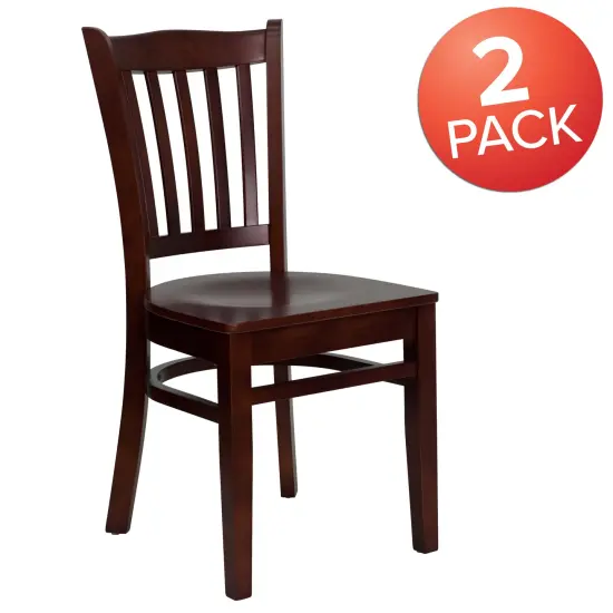 Emma and Oliver 2 Pack Vertical Slat Back Wooden Restaurant Chair Mahogany/Mahogany {5}