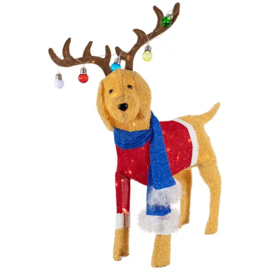 Northlight 36.5" LED Lighted Dog Wearing Antlers Christmas Outdoor Yard Decoration Brown {1}