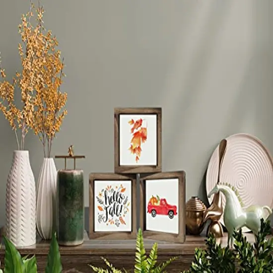 Fall Decorations Farmhouse Fall Home Decor Hello Fall Signs 36 Interchangeable Sayings with 3 Wooden Frames Autumn Decorations for Office and Living Room Tiered Tray Decor Table Desk Wall Decor Seasonal Decoration Holiday Gift {5}