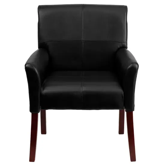 Emma and Oliver Faux Leather Executive Side Reception Chair with Mahogany Legs Black {3}