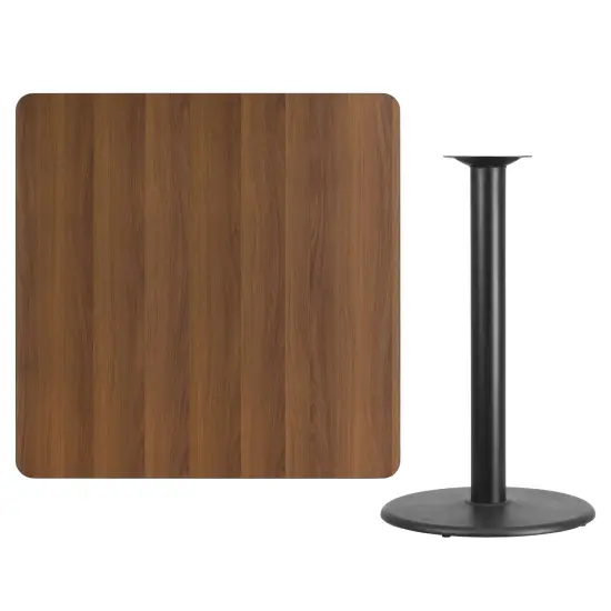 Emma and Oliver 42" Square Laminate Table Top with 24" Round Bar Height Table Base Walnut {3}