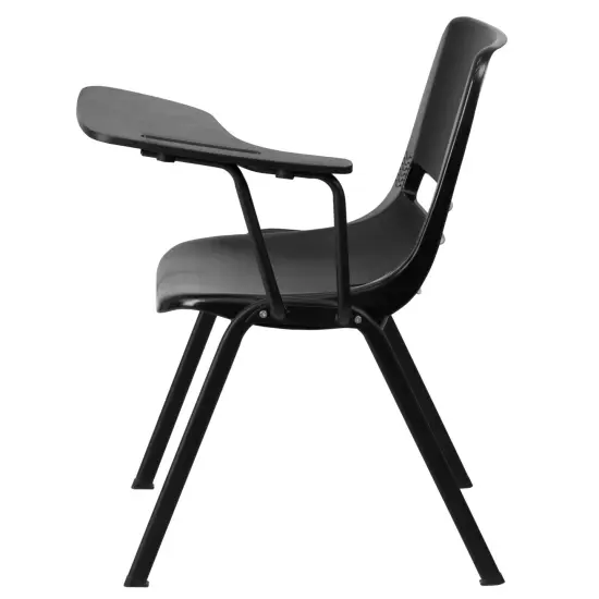 Emma and Oliver Ergonomic Shell Chair with Left Handed Flip-Up Tablet - Tablet Arm Desk Black {4}