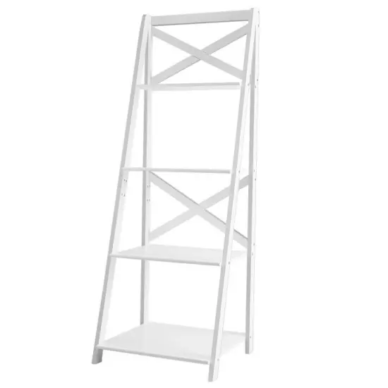 MDF 4-Tier Free Standing Ladder Shelf Bookcase with Space-Saving Design White {8}