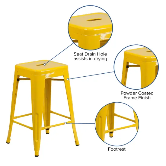 Merrick Lane Newark Series Backless Metal Stool with Square Seat for Indoor-Outdoor Use Yellow {2}