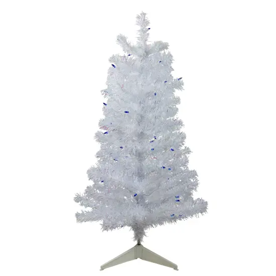 Northlight 3' Pre-Lit White Medium Pine Artificial Christmas Tree - Blue Lights {3}