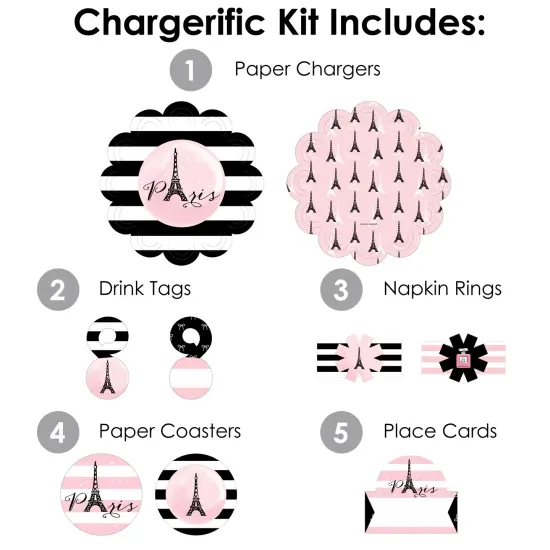 Big Dot of Happiness Paris, Ooh La La - Paris Themed Baby Shower or Birthday Party Paper Charger & Table Decorations Chargerific Kit for 8 {4}