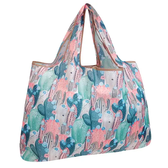 Wrapables Large Foldable Tote Nylon Reusable Grocery Bag Colorful Cacti {1}
