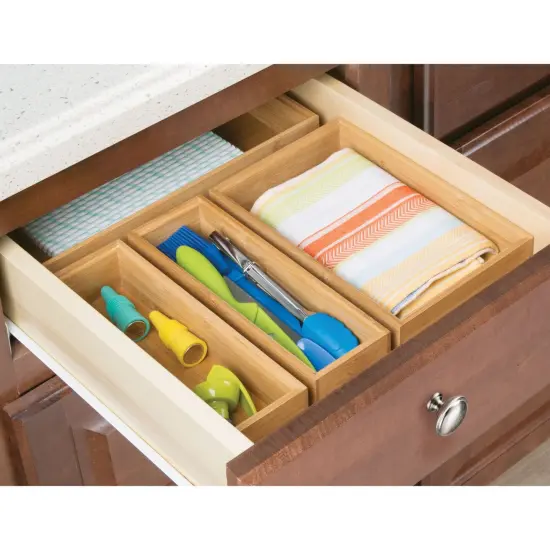 mDesign Wooden Bamboo Office Drawer Organizer Box Tray {2}