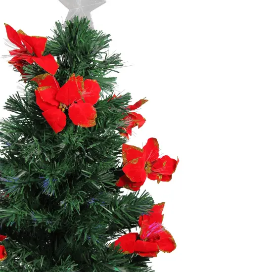 DAK 3' Pre-Lit Medium Fiber Optic Red Poinsettias Artificial Christmas Tree - Multicolor Lights {3}