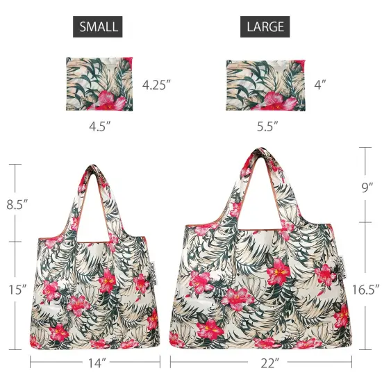 Wrapables Large & Small Foldable Tote Nylon Reusable Grocery Bags, Set of 2 Tropica Pink Floral {2}