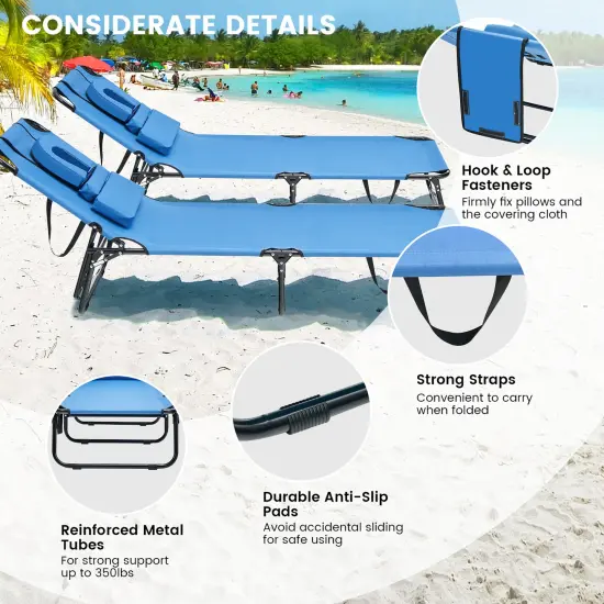 Costway 5-Position Adjustable BackrestBeach Chaise Lounge Chair with Face Hole Pillows {6}