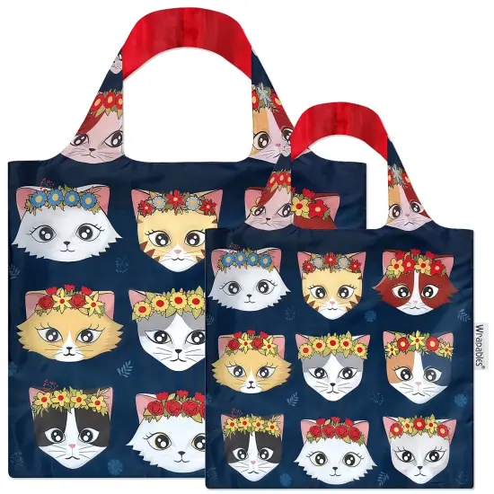 Wrapables Large & Small Allybag Foldable & Lightweight Reusable Grocery Bags (Set of 2) Cats & Crowns {1}