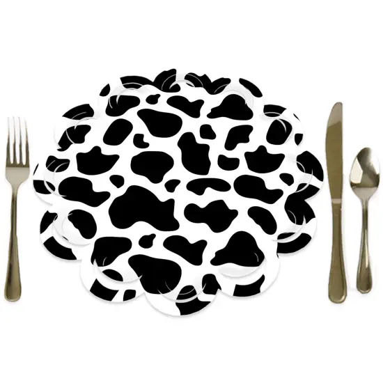 Big Dot of Happiness Cow Print - Farm Animal Party Round Table Decorations - Paper Chargers - Place Setting For 12 {1}