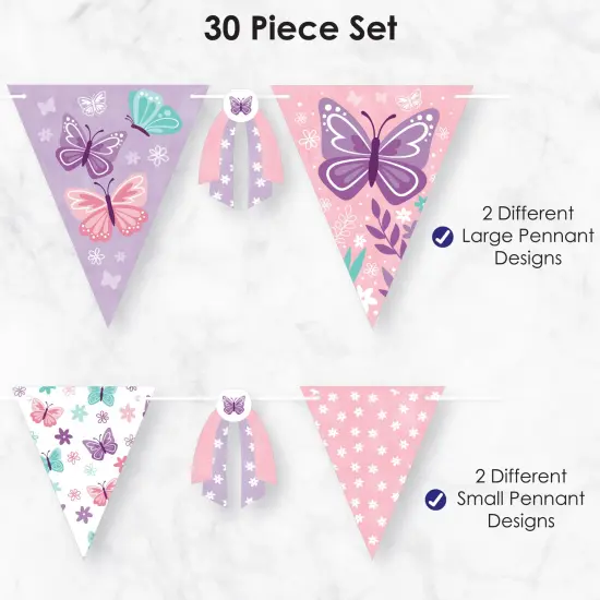 Big Dot of Happiness Beautiful Butterfly - DIY Floral Baby Shower or Birthday Party Pennant Garland Decoration - Triangle Banner - 30 Pieces {6}