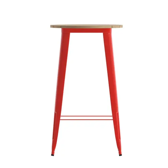 Merrick Lane Dryden Indoor/Outdoor Bar Top Table, 23.75" Round All Weather Poly Resin Top with Steel base Brown/Red {3}