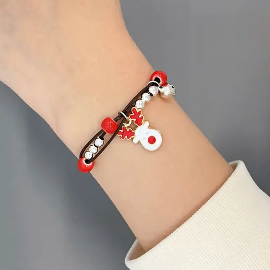 Wrapables Friendship Beaded Enamel Charm Bracelet, Reindeer {5}
