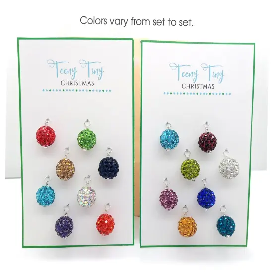 Sparkling Mini Christmas Ornaments, 8 pieces with Hooks, Pave Ball Miniatures, Color Mix Varies, Adorabilities {3}