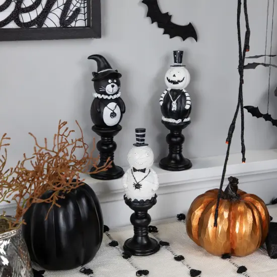 Northlight Pumpkin, Cat and Ghost Halloween Candlestick Decorations - 8.25" - Set of 3 Black {1}