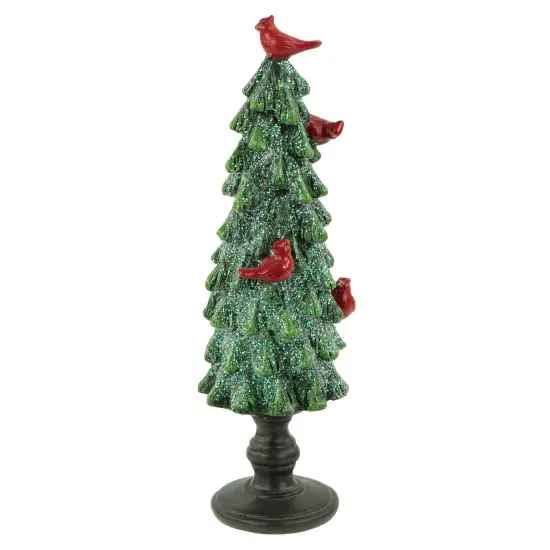 Northlight Glittered Christmas Tree with Cardinals Decoration - 8.75" - Green and Red {1}
