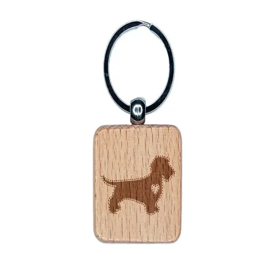 Wirehaired Dachshund Dog with Heart Engraved Wood Square Keychain Tag Charm {1}