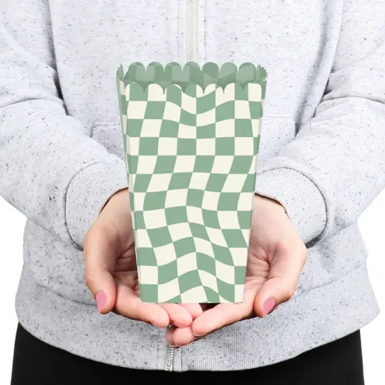 Big Dot of Happiness Sage Green Checkered Party - Favor Popcorn Treat Boxes - Set of 12 {6}