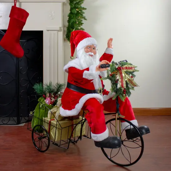 Northlight 32" Pre-Lit LED Animated and Musical Santa Claus Riding a Tricycle Christmas Figurine Red {3}