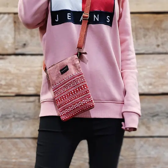 Wrapables Mini Crossbody Cell Phone Bag Zip Top / Red Deco {6}