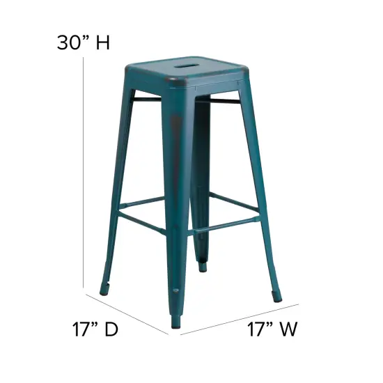 Merrick Lane Elba Series Metal Stool with Powder Coated Finish and Integrated Floor Glides Kelly Blue-Teal {5}