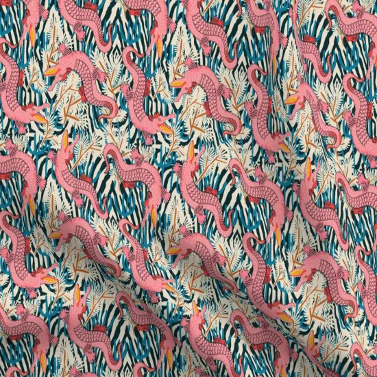 Various Fabrics by the Yard or Fat Quarter Pink Gator Bright Animal Alligator Maximalism Reptile Large Scale Tropical Floral Crocodile Custom Printed Fabric by Spoonflower {5}