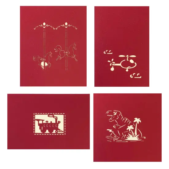 Wrapables (Set of 4) 3D Pop-Up Greeting Cards for Birthday, Thank you, Anniversary, Wedding, Holidays Dinosaur Helicopter {6}