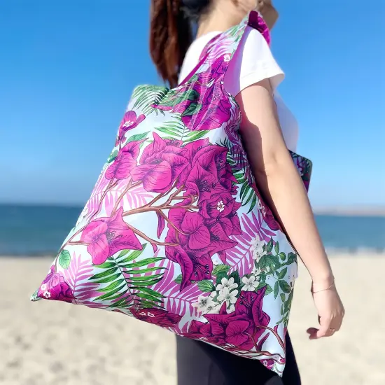 Wrapables AllyBag Collection Reusable Shopping Bag Purple Bougainvillea {4}