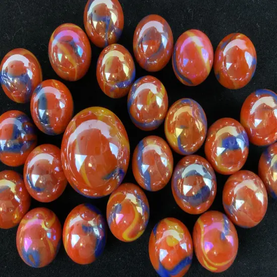 25 Glass Marbles SUPERNOVA iridescent Red Blue Yellow Game Pack Shooter {4}