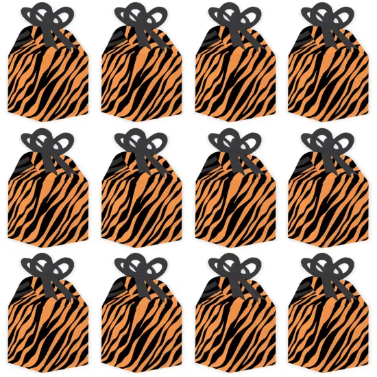 Big Dot of Happiness Tiger Print - Square Favor Gift Boxes - Jungle Party Bow Boxes - Set of 12 {6}