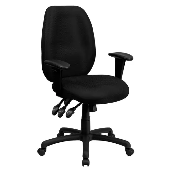 Emma and Oliver High Back Fabric 3-Paddle Ergonomic Swivel Office Chair Adjustable Arms Black {1}