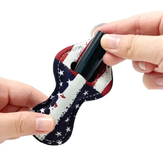 Wrapables 10 Pack Chapstick Holder Keychain with 10 Pieces Metal Clasps Patriotic Flag {5}