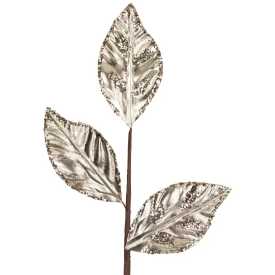 Northlight 25.5" Glittered Champagne Gold Leaves Christmas Spray {5}