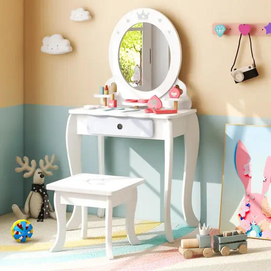 Costway Kids Vanity Set Makeup Table & Chair Sweet Accessories Included Storage Drawer {4}