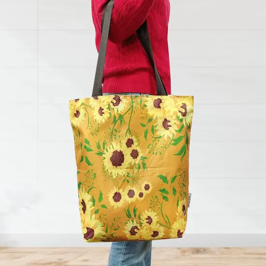 Wrapables Carryall Shopping Travel Tote Bag with Durable Ripstop Polyester - Foldable, Waterproof, and OEKO-TEX Certified Small, Sunflowers {3}