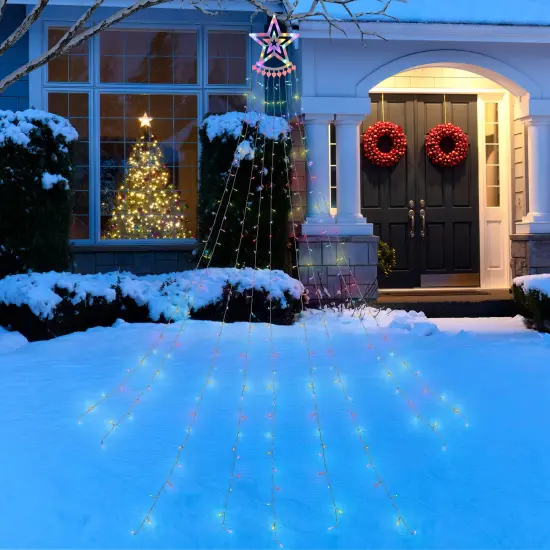Northlight LED Lighted Waterfall Tree Outdoor Multi-Function Christmas Decoration - 12.5' - Color-Changing Lights White {3}