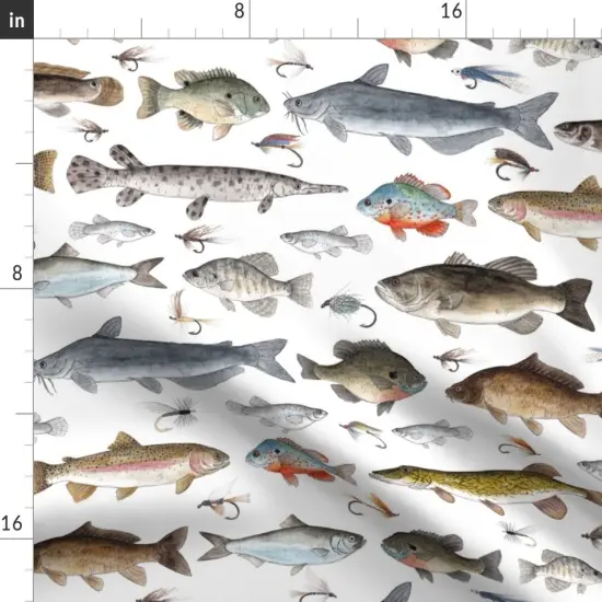 Various Fabrics by the Yard or Fat Quarter Fish Fishing Salmon Cabin Trout Fisherman Lures Sunfish Tackle Crappie Stream Muskie Sturgeon Custom Printed Fabric by Spoonflower {2}